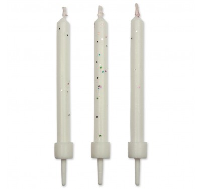 PME Candles – White Glitter with Holders Pk/10 (62mm / 2.4”)
